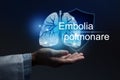 Medical banner Pulmonary Embolism with italian translation Embolia polmonare on blue background with large copy space Royalty Free Stock Photo