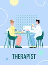 Medical banner of therapist with of doctor and patient flat vector illustration.