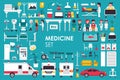 Medical Big Collection in flat design background concept. Infographic elements set with hospital staff doctor and nurse