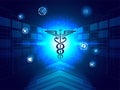 Medical biotechnology innovation concept, illustration of caduceus symbol for medical services app on shiny blue
