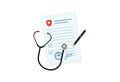 Medical blank document with stethoscope and pen. Doctor prescription form or health insurance. Healthcare concept vector