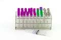 Medical Blood tube, test tube for laboratory empty on rack and