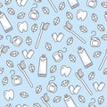 Medical blue drawing pattern Health care dentist oral hygiene vector drawing symbols dental floss toothpaste mint