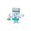 Medical bottle genius Professor Cartoon character holding glass tube