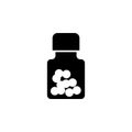 Medical Bottle with Pills, Medicine Vial. Flat Vector Icon illustration. Simple black symbol on white background. Medical Bottle Royalty Free Stock Photo