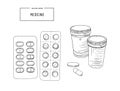 Medical bottles with pills, capsules sketch vector. Royalty Free Stock Photo