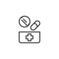 Medical box with tablets and pills line icon Royalty Free Stock Photo