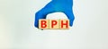 Medical and BPH Benign Prostatic Hypertrophy Hyperplasia Blood Pressure High symbol. Doctor holds wooden blocks with the word `BP Royalty Free Stock Photo