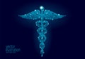 Medical Caduceus symbol low poly modern design. Innovation technology medicine future center polygon triangle blue