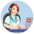 Medical call center operator at work. on white background. Emergency concept with medical helpline operator