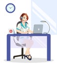 Medical call center operator at work. on white background. Emergency concept with medical helpline operator
