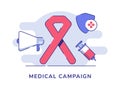 Medical campaign concept ribbon megaphone injection shield white isolated background with flat style