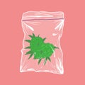 Medical cannabis bud heart in vacuum bag