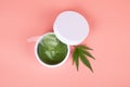 medical cannabis eye patches, cannabis and skin care on pink background top view