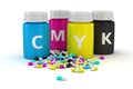 Medical capsules of CMYK colors Royalty Free Stock Photo