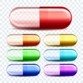 Medical Capsules Pills Different Color Set Vector