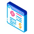 Medical card in paid hospital isometric icon vector illustration