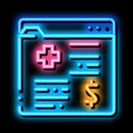 medical card in paid hospital neon glow icon illustration