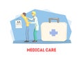 Medical Care Banner Template, Healthcare Poster, Flyer, Card, Medical Examination and Treatment Vector Illustration