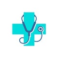 Medical care cross logo with stethoscope equipment