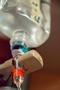 Detail of IV saline solution drip for patient in hospital