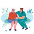 Medical care for the elderly. Caring for the elderly. Vector illustration in a flat style.