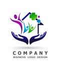 Medical care globe home roof family health cross clinic wellness concept logo icon element sign on white background.