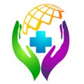 Medical health care globe world family health cross clinic wellness concept logo icon element sign on white background