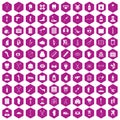 100 medical care icons hexagon violet