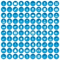 100 medical care icons set blue