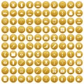 100 medical care icons set gold