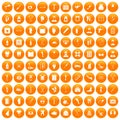 100 medical care icons set orange