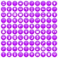 100 medical care icons set purple