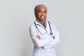 Portrait Of Black Islamic Women Doctor Standing With Folded Arms