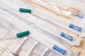 Medical catheters and syringes Royalty Free Stock Photo