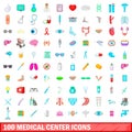 100 medical center icons set, cartoon style Royalty Free Stock Photo