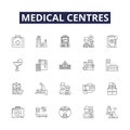 Medical centres line vector icons and signs. Hospitals, Practices, Nurses, Surgeries, Infirmaries, Doctors, Medicos