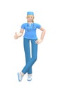Medical character young white female doctor thumb up. Concept like, good, success. Cartoon person isolated on a white background. Royalty Free Stock Photo