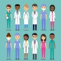Medical characters. Doctors and nurses in flat design. Vector il Royalty Free Stock Photo