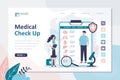 Medical check up, landing page template. Doctor examines analysis medical card of patient. Man underwent examination of internal Royalty Free Stock Photo