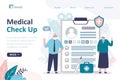 Medical check up, landing page template. Elderly couple underwent complete medical examination. Report with data on check up Royalty Free Stock Photo