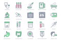 Medical check up line icons. Vector illustration include icon - radiology, stethoscope, xray, ultrasound, pcr, petri