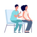 Medical check up. Woman and doctor, female clinical examination healthcare. Flat cartoon girl at hospital vector