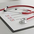 Medical checklist with stethoscope and red checkmarks Royalty Free Stock Photo