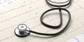 Medical checkup. Stethoscope on a cardiogram background. 3d illustration