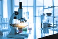 Medical Chemists Scientific equipment. Laboratory Microscope healthcare research background,Covid-19 vaccine concept