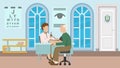 Medical clinic, hospital and consultation of patient with doctor in office vector illustration.