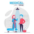 Medical clinic isolated cartoon concept. Man at reception therapist, doctor talking patient, people scene in flat design. Vector Royalty Free Stock Photo