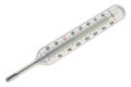 Medical, clinical mercury thermometer showing the temperature in Fahrenheit and Celsius scales, 3D rendering