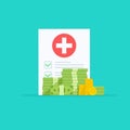 Medical clipboard document with money, health insurance form with pile of money, idea of expensive medicine, healthcare Royalty Free Stock Photo